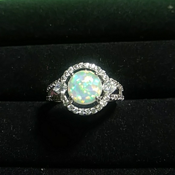 SOLD New Lab created opal halo ring sz7 - Picture 3 of 7